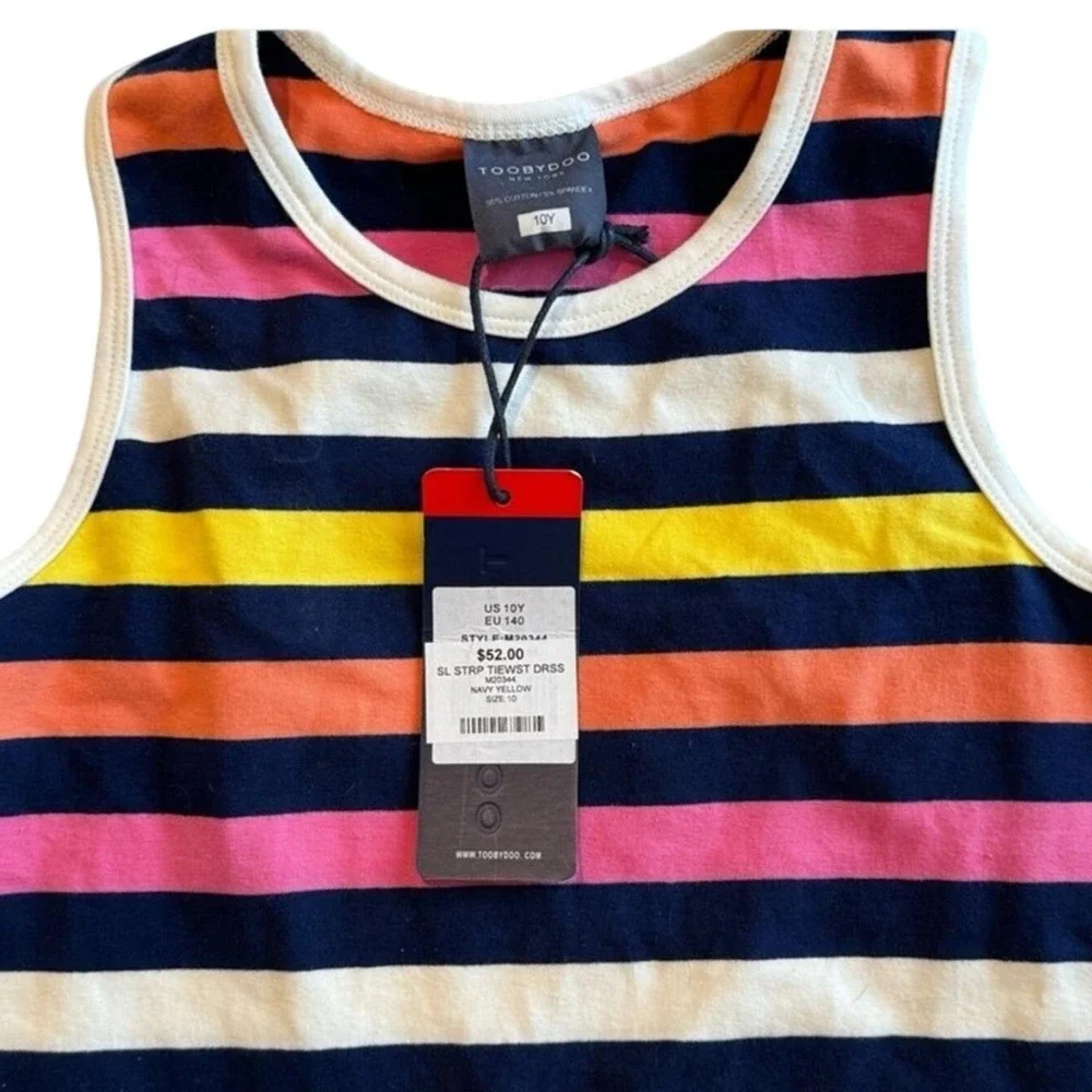Toobydoo Striped‎ Tie-Waist Dress Kids Size 10 Navy Yellow Multi